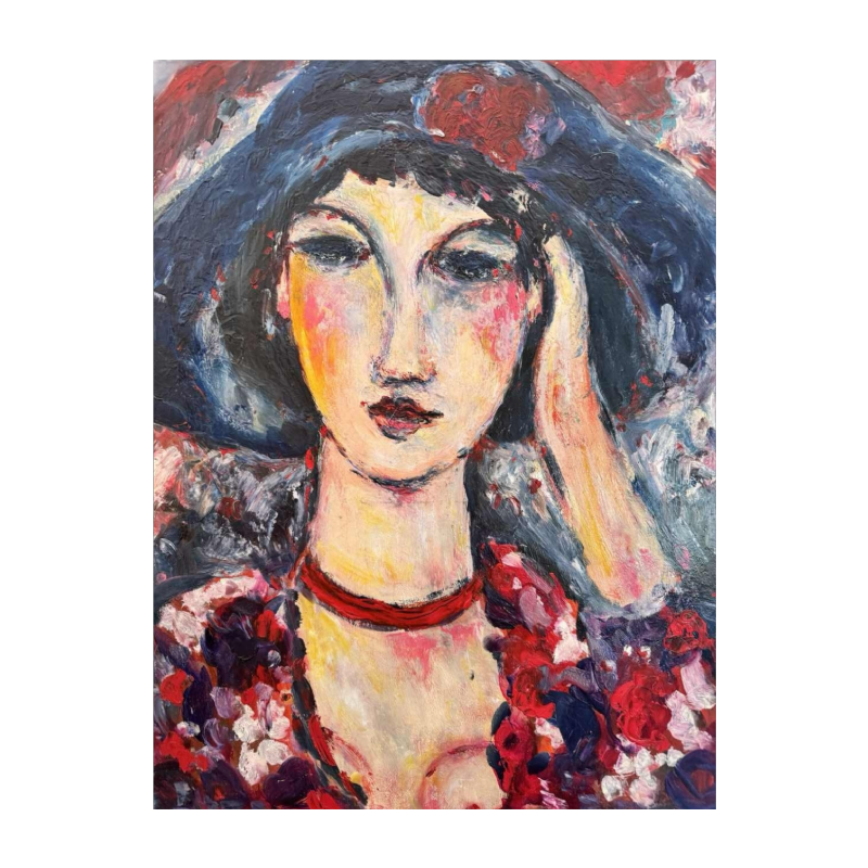 Marcel HOCQ (1933-2021): "La femme au chapeau» peinture huile sur panneau