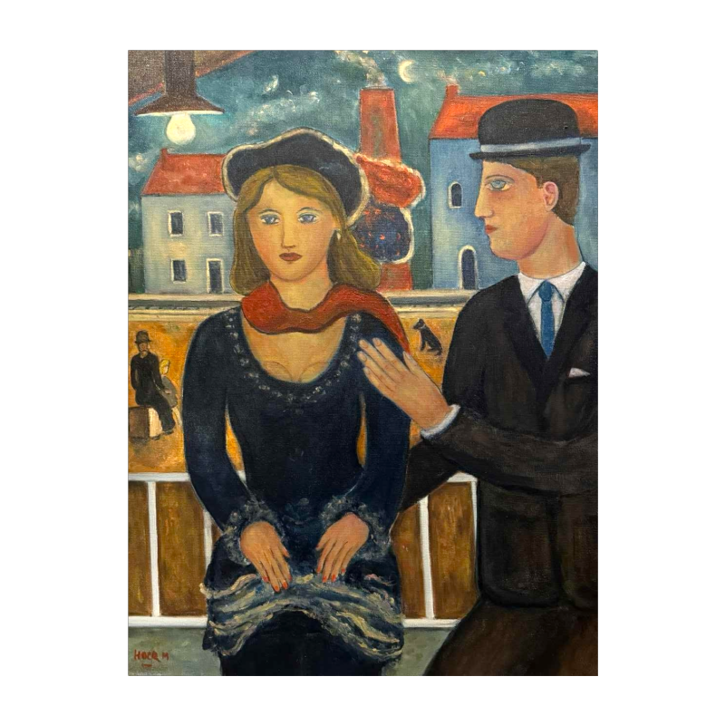Marcel HOCQ "Sur le quai » peinture huile sur toile