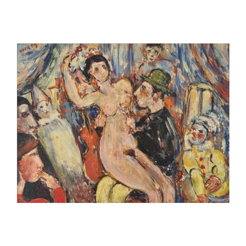 Marcel HOCQ "Nude and man with bowler hat" painting oil on canvas, mounted on canvas