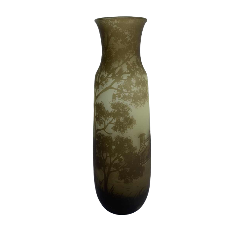 Val-Saint-Lambert, multi-layered vase with industrial coal mine decoration, ca 1910