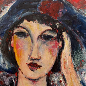 Marcel HOCQ (1933-2021): "La femme au chapeau» peinture huile sur panneau