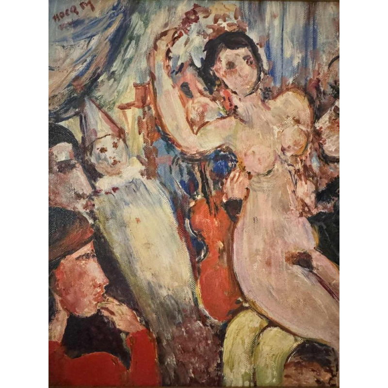 Marcel HOCQ "Nude and man with bowler hat" painting oil on canvas, mounted on canvas