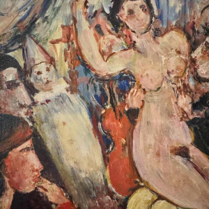 Marcel HOCQ «Nu et homme au chapeau melon» peinture huile sur toile marouflée