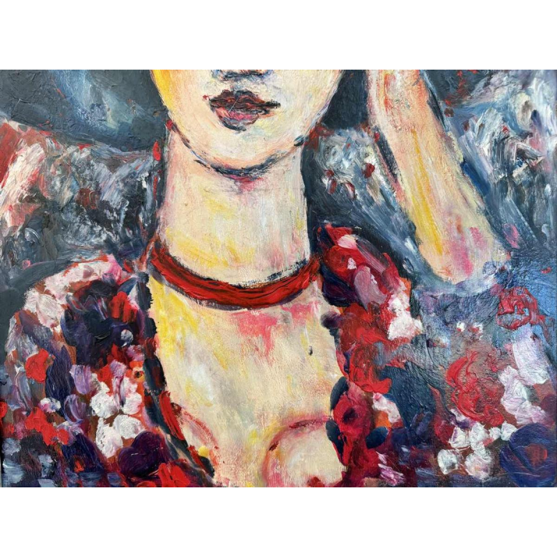 Marcel HOCQ (1933-2021): "La femme au chapeau» peinture huile sur panneau