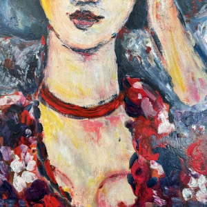 Marcel HOCQ (1933-2021): "La femme au chapeau» peinture huile sur panneau