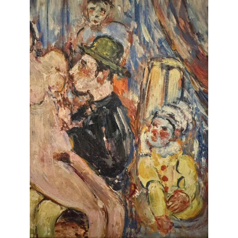 Marcel HOCQ "Naakt en man met bolhoed" schilderij olie op doek gemonteerd op doek