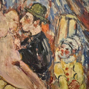 Marcel HOCQ «Nu et homme au chapeau melon» peinture huile sur toile marouflée