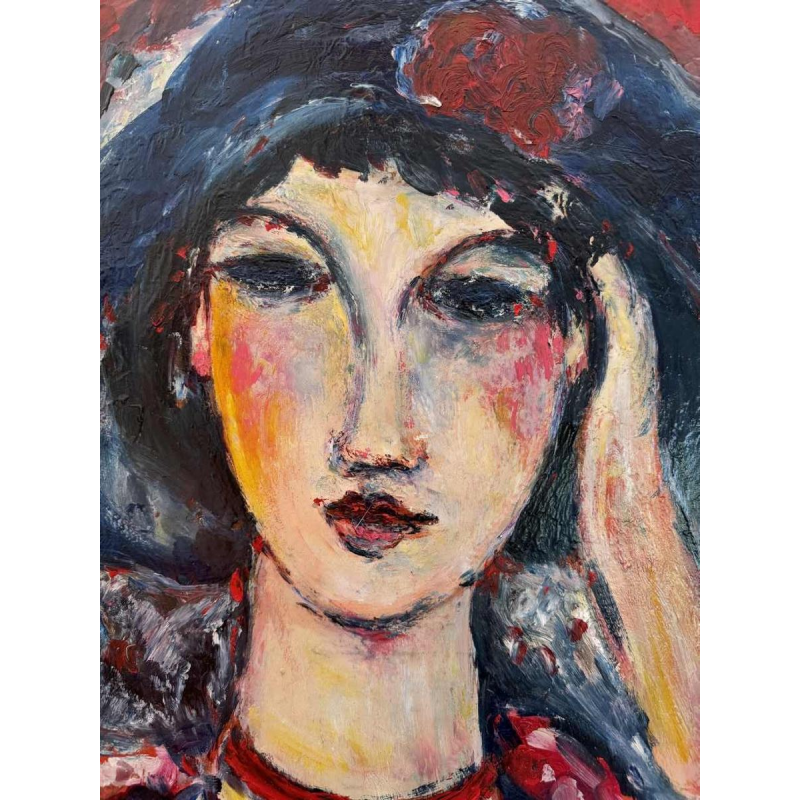 Marcel HOCQ (1933-2021): « De vrouw met de hoed » schilderij olie op paneel
