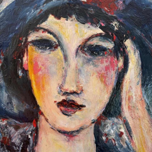 Marcel HOCQ (1933-2021): "La femme au chapeau» peinture huile sur panneau