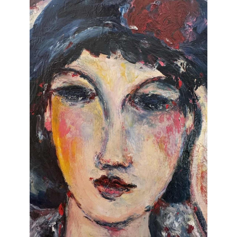 Marcel HOCQ (1933-2021): "La femme au chapeau» peinture huile sur panneau