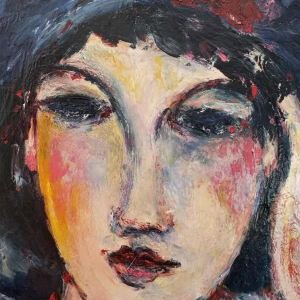 Marcel HOCQ (1933-2021): "La femme au chapeau» peinture huile sur panneau