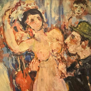 Marcel HOCQ «Nu et homme au chapeau melon» peinture huile sur toile marouflée