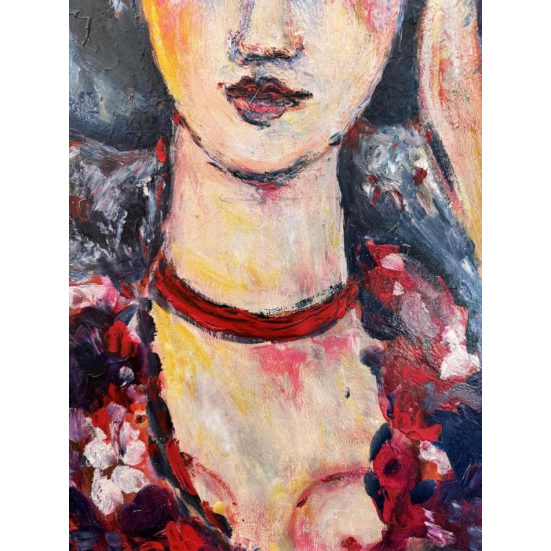 Marcel HOCQ (1933-2021): "La femme au chapeau» peinture huile sur panneau