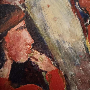 Marcel HOCQ "Naakt en man met bolhoed" schilderij olie op doek gemonteerd op doek