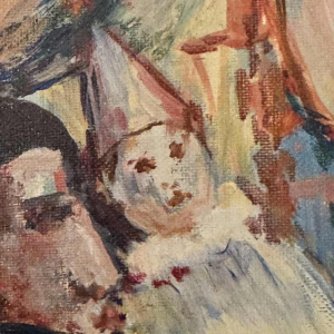 Marcel HOCQ "Nude and man with bowler hat" painting oil on canvas, mounted on canvas