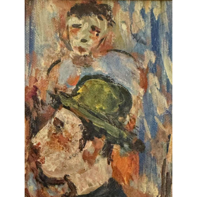 Marcel HOCQ «Nu et homme au chapeau melon» peinture huile sur toile marouflée