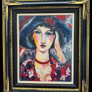 Marcel HOCQ (1933-2021): "La femme au chapeau» peinture huile sur panneau