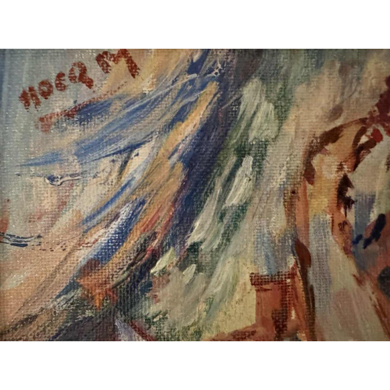 Marcel HOCQ «Nu et homme au chapeau melon» peinture huile sur toile marouflée