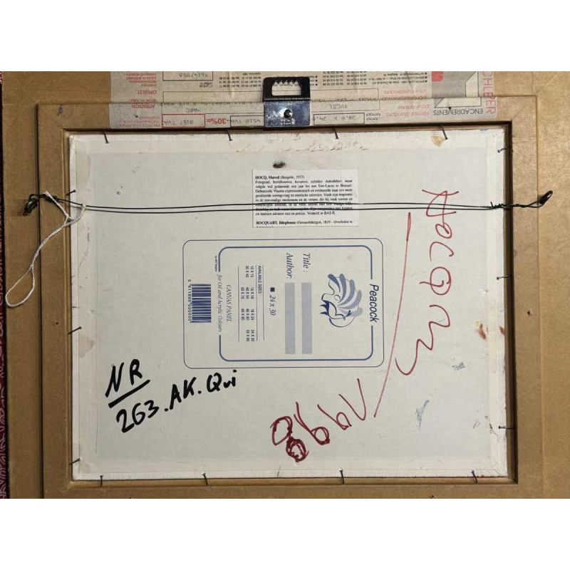 Marcel HOCQ "Naakt en man met bolhoed" schilderij olie op doek gemonteerd op doek