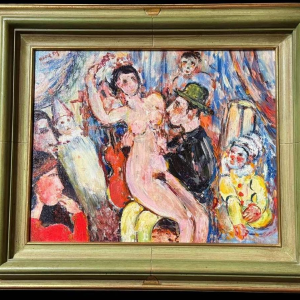 Marcel HOCQ "Nude and man with bowler hat" painting oil on canvas, mounted on canvas