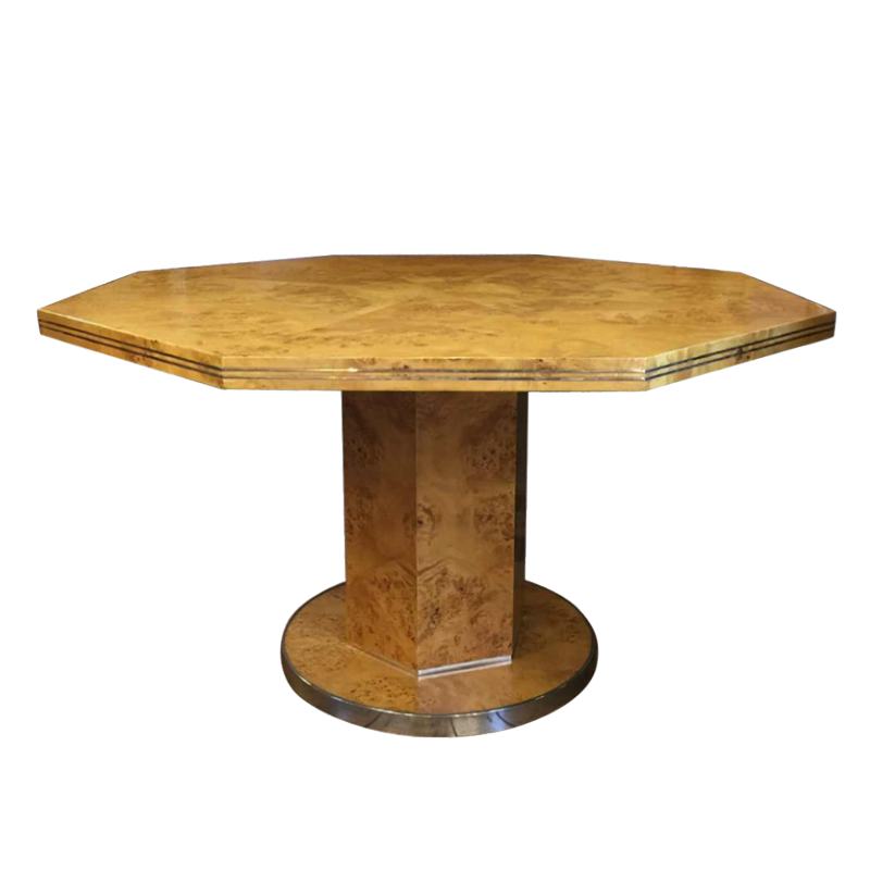 Jean-Claude Mahey 'Signature' pour Roche Bobois, table guéridon en loupe de noyer, Hollywood Regency 1970s