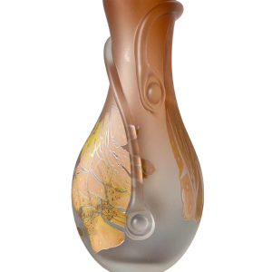 Louis Leloup, oranje geblazen kristallen vaas, 1995