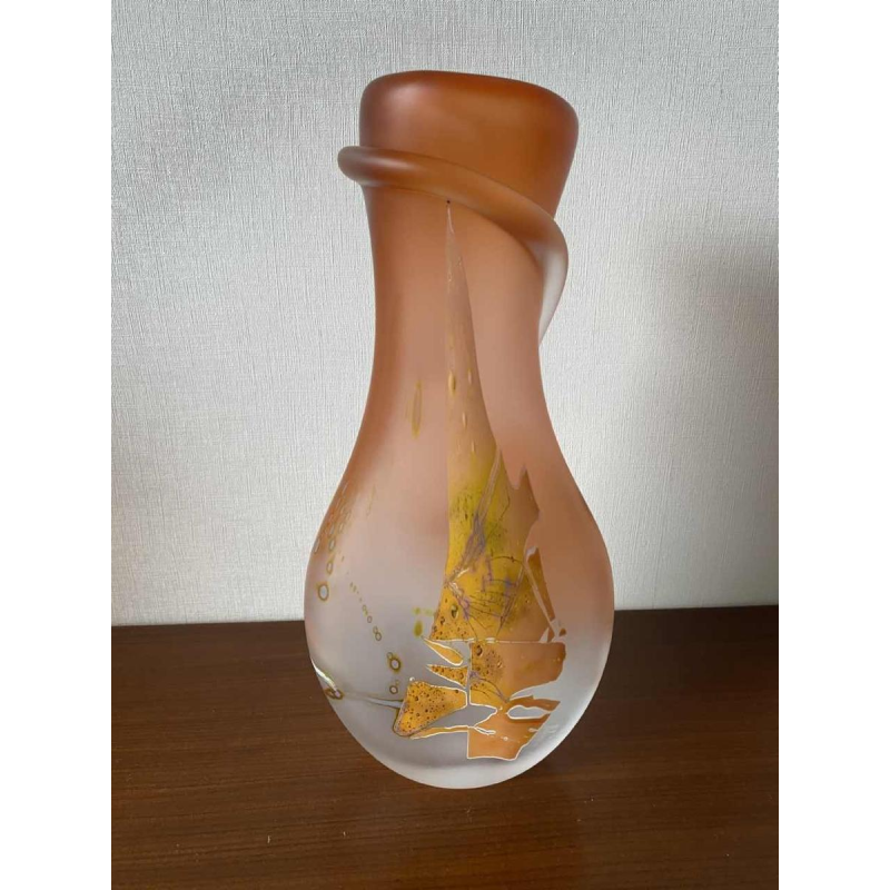 Louis Leloup, oranje geblazen kristallen vaas, 1995
