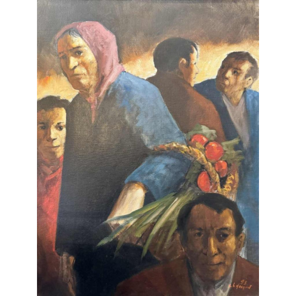 Christian HOCQUET "At the market" oil on canvas