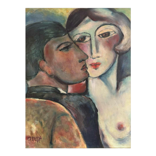 Marcel HOCQ (1933-2021): "The couple» painting oil on panel