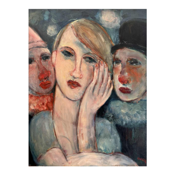 Marcel HOCQ (1933-2021): "With the clowns» painting oil on panel