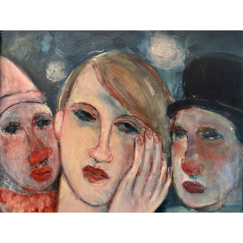 Marcel HOCQ (1933-2021): «Met de clowns » schilderij olie op paneel