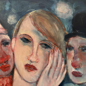 Marcel HOCQ (1933-2021): "Avec les clowns » peinture huile sur panneau