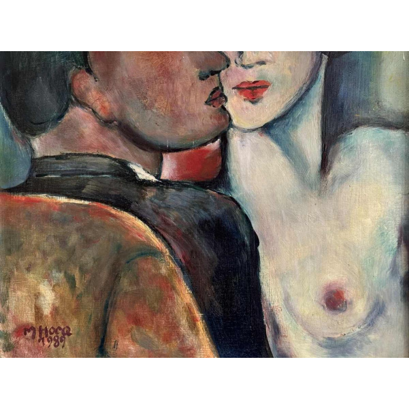 Marcel HOCQ (1933-2021): "Le couple » peinture huile sur panneau