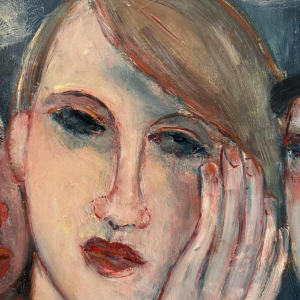 Marcel HOCQ (1933-2021): "With the clowns» painting oil on panel