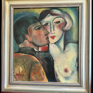 Marcel HOCQ (1933-2021): «Het echtpaar » schilderij olie op paneel