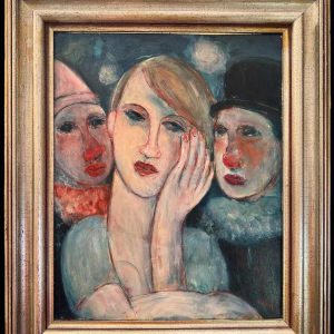 Marcel HOCQ (1933-2021): "With the clowns» painting oil on panel