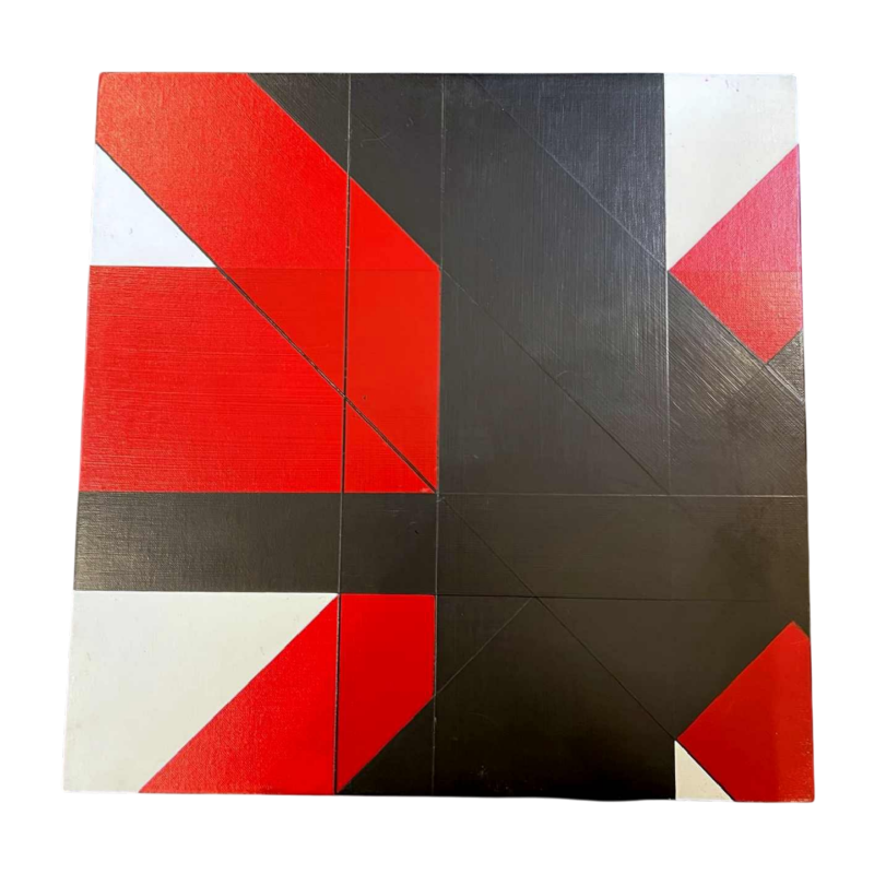 Charles BEZIE, tableau acrylique sur toile, composition abstraite rouge et noire