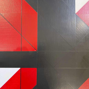 Charles BEZIE, acrylverf op doek, abstracte compositie in rood en zwart