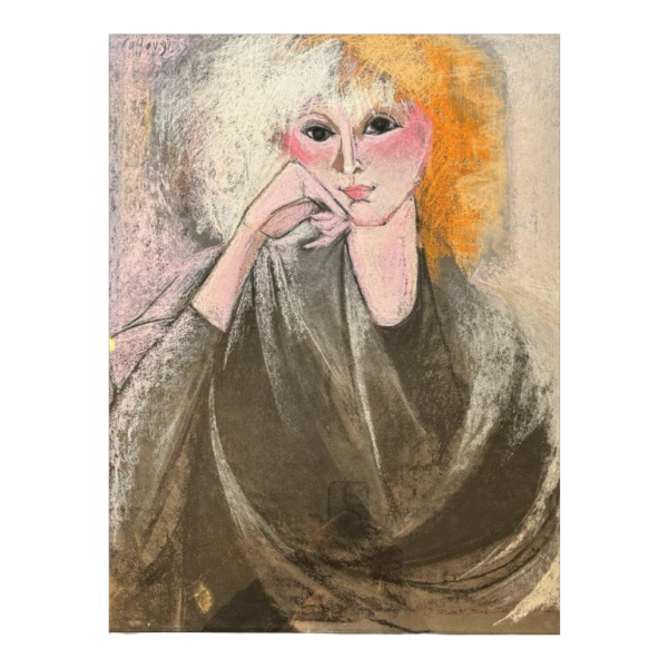Odette COLLON "Pensive young woman" pastel on paper, 1991
