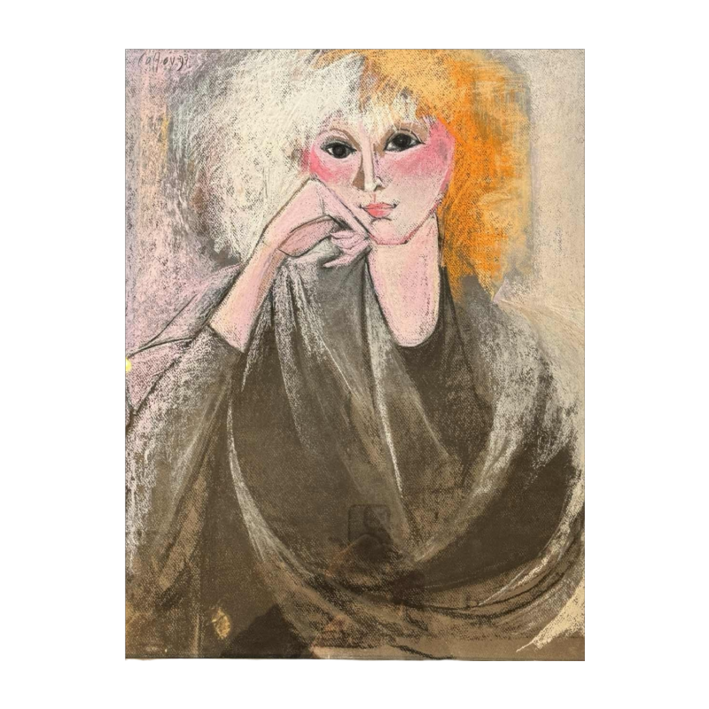 Odette COLLON « Jeune femme pensive » tableau pastel sur papier, 1991