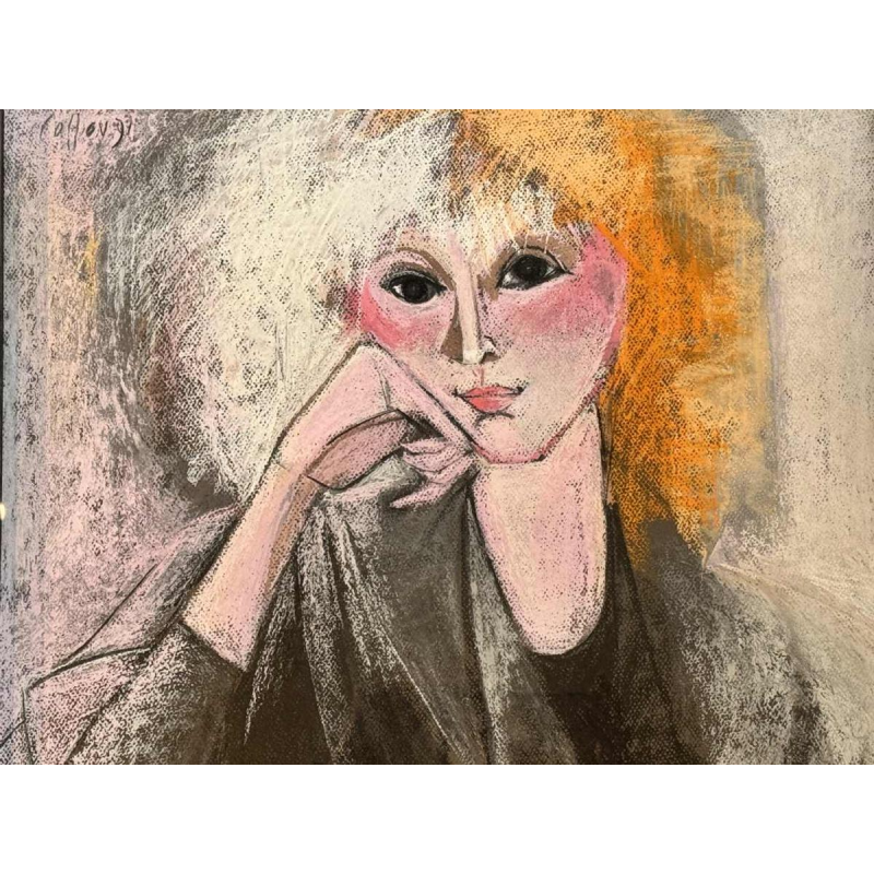 Odette COLLON "Pensive young woman" pastel on paper, 1991