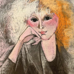 Odette COLLON « Jeune femme pensive » tableau pastel sur papier, 1991