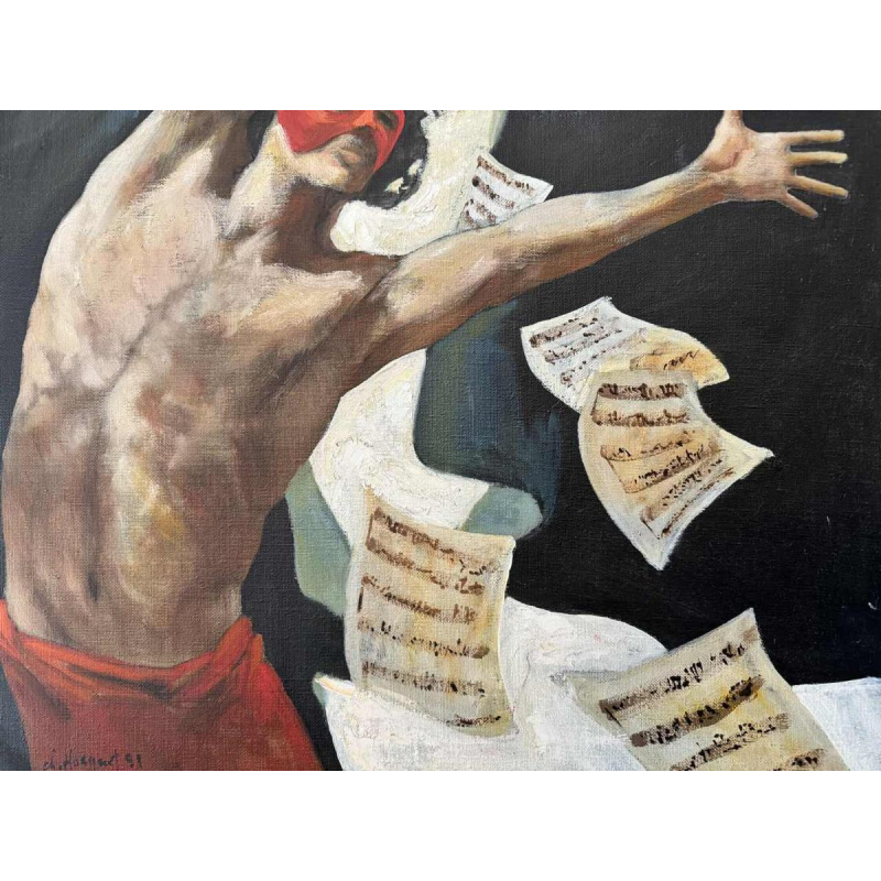 Christian HOCQUET (1935-2014): "Danseur et partitions" peinture