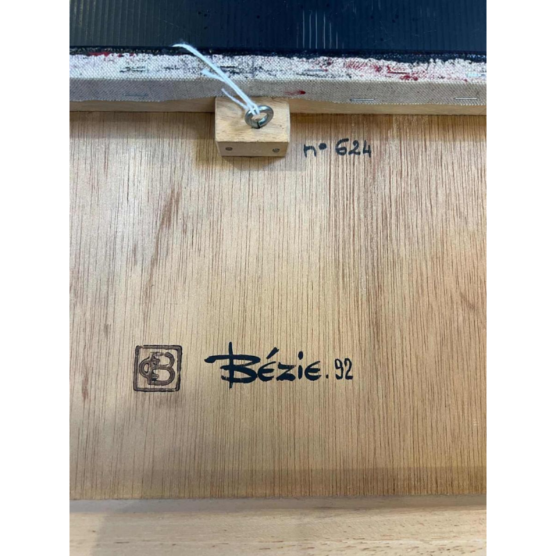 Charles BEZIE, acrylverf op doek, abstracte compositie in rood en zwart