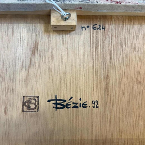 Charles BEZIE, acrylverf op doek, abstracte compositie in rood en zwart