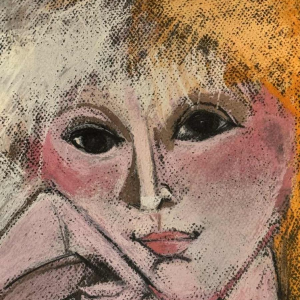 Odette COLLON « peinzende jonge vrouw » pastel op papier, 1991