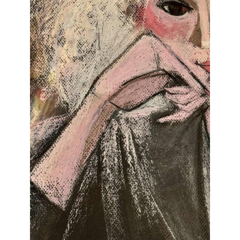 Odette COLLON "Pensive young woman" pastel on paper, 1991