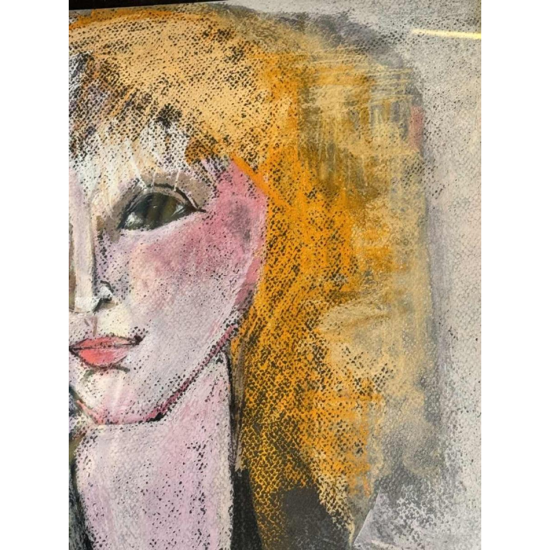 Odette COLLON « peinzende jonge vrouw » pastel op papier, 1991