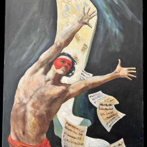 Christian HOCQUET (1935-2014): "Dancer and scores" painting
