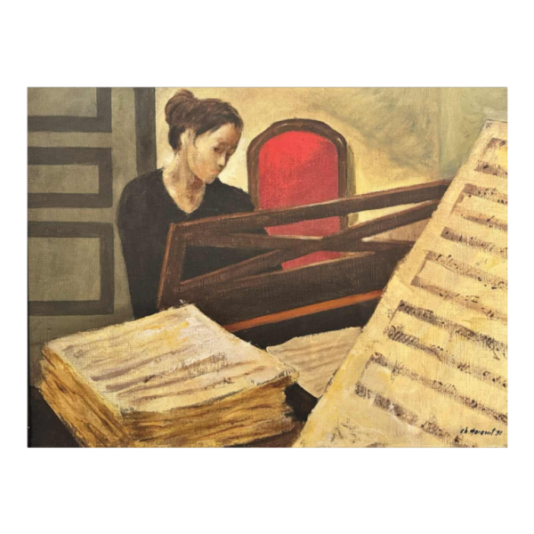 Christian HOCQUET « Musicales scales at home - the pianist » painting oil on canvas